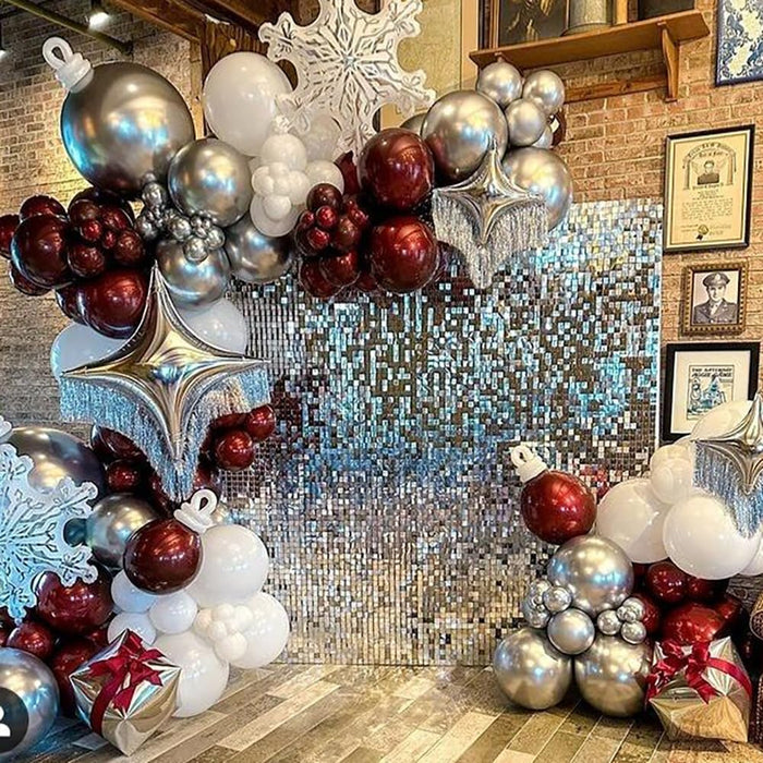 LuoluoHouse Red Shimmer Wall Panel Glitter Sequin Backdrop Panel of 24 Shiny Backdrop for Party Event Background Foil Back Drop