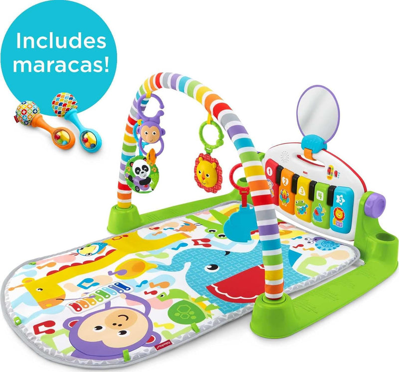Fisher-Price Baby Playmat Deluxe Kick & Play Piano Gym Learning Toy & 2 Maracas Soft Rattles for Newborn to Toddler Play Ages 0+ Months