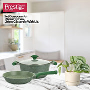 Prestige Essentials Granite Non Stick Set Combo 26cm Fry Pan + 26cm Casserole With Lid Induction Cookware Set 2 Pieces Green - PR80993
