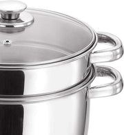 Vinod Stainless Steel 2-Tier Steamer 20cm Vegetable, Momo Steamer with Glass Lid, Sturdy Handle, Induction & Gas Friendly Perfect for Couscous, Dumplings & Rice Dishes