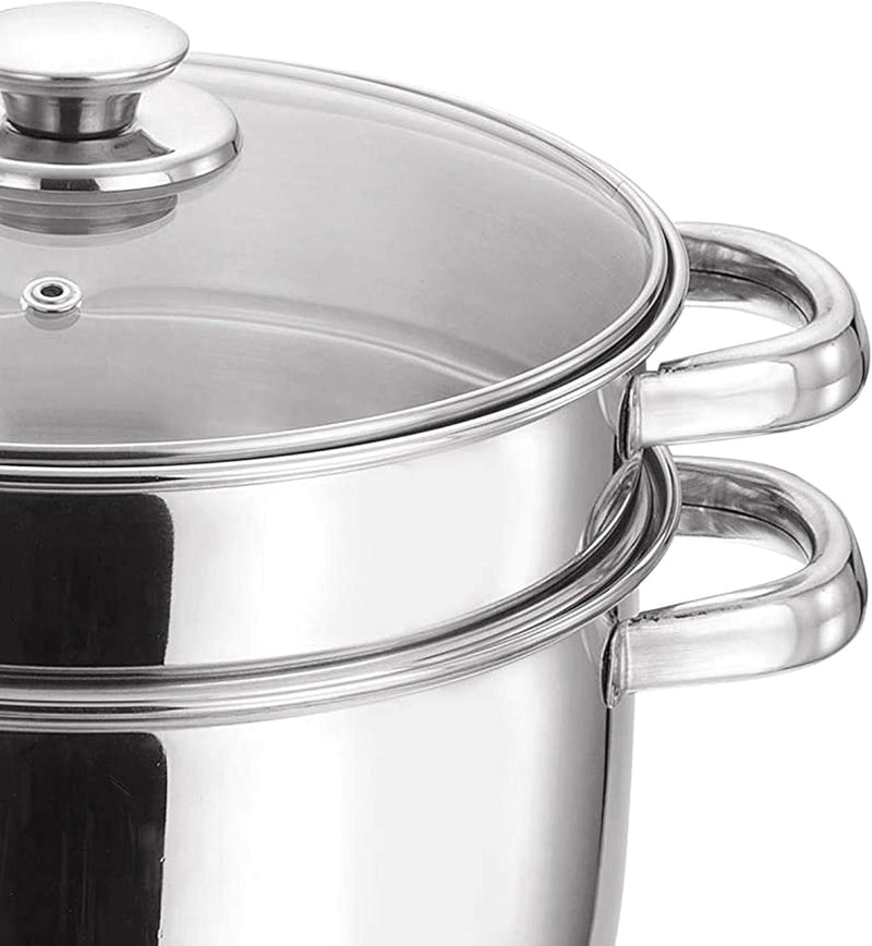 Vinod Stainless Steel 2-Tier Steamer 20cm Vegetable, Momo Steamer with Glass Lid, Sturdy Handle, Induction & Gas Friendly Perfect for Couscous, Dumplings & Rice Dishes