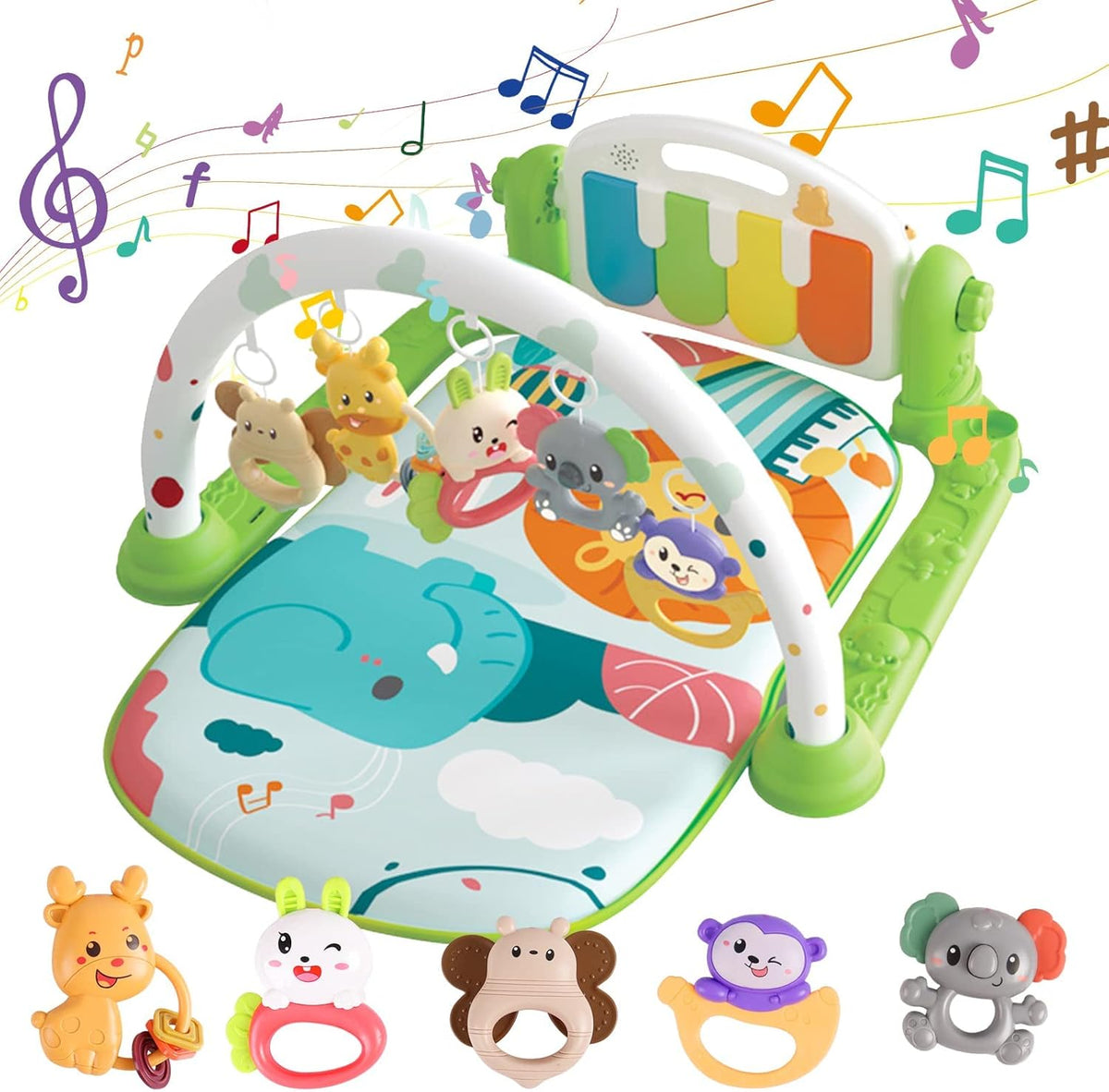SKY-TOUCH Play Mats for Baby Gyms, Kick and Play Piano Gym Mats, Detachable Tummy Time Mat with Music and Lights, Musical Electronic Learning Toys, Activity Center for Babies and Toddlers – image 1