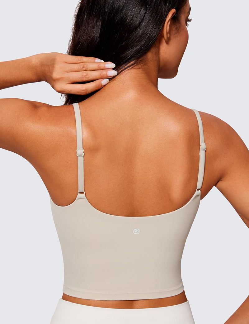 CRZ YOGA Butterlift Womens Scoop Neck Longline Sports Bra - U Back Adjustable Straps Workout Crop Tank Top with Built in Bra