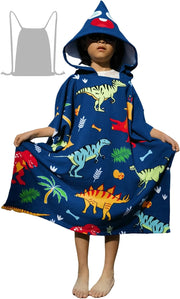 Soft Microfiber Swim Towel with Hood for Bath and Beach, for Kids Ages 3-10, Dinosaur 2 - Dinos Fits 3-10 years