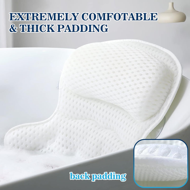 Bath Pillow Bathtub Pillows for Head Neck and Back Support - white, White
