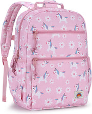 School Bag for Teen,Vaschy Lightweight Water Resistant Kids Toddller Backpack Boys Girls Plain Color-block Kids Bookbag Daypack with Two Sizes - Pink Unicorn-S