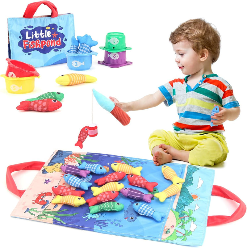 Jenilily Montessori Toys for 1 Year Old, Cloth Fishing Game, Boy Girls Toys Gifts, Baby Toys 6 to 12-18 Months, Baby Stacking Cups