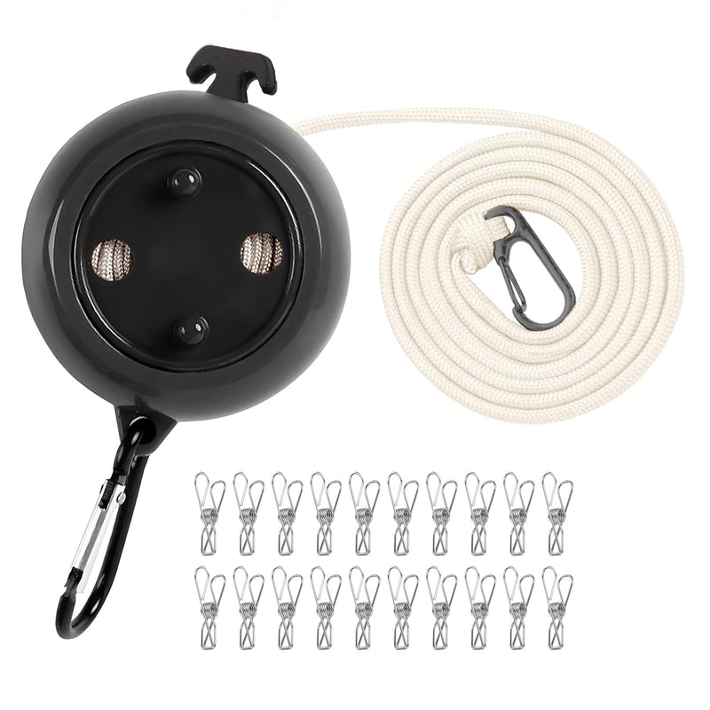 Portable Travel Clothesline Cord, Adjustable 33ft Camping Clothes line, Laundry Drying Rope for Hotel Trip,Camping,Backyard,Outdoor/Indoor, Black