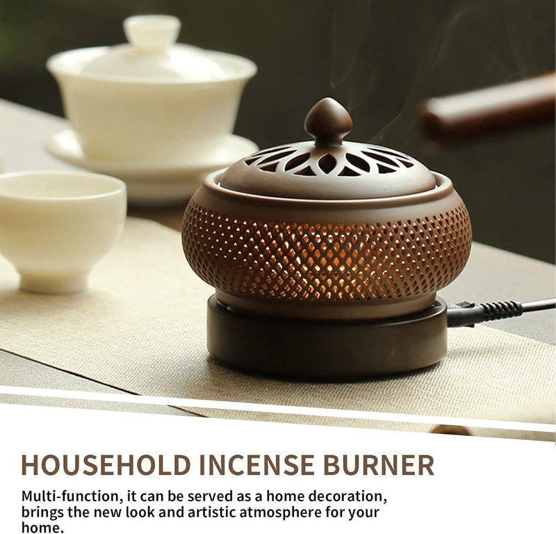 Ceramic Electric Incense Burner, Electronic Aroma Diffuser with Timing Temperature Adjustment and Cover, Resin Frankincense Burner, Used for Indoor Air Purification/Home Decoration/Meditation