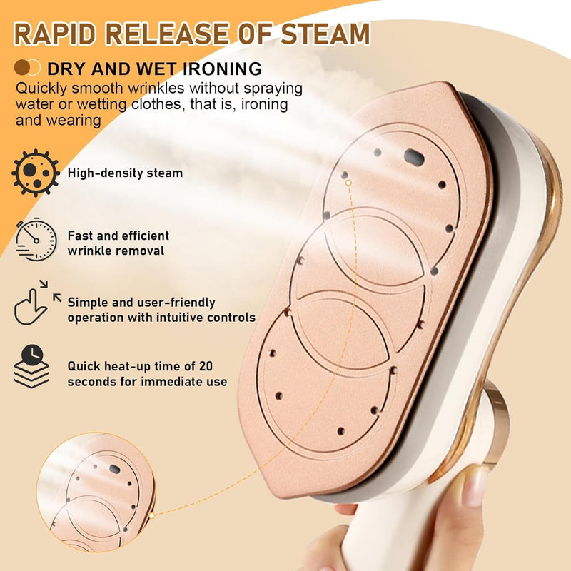 TERRIFI Steamer for Clothes, 1200W Foldable Handheld Travel Steamer, Mini Steam Iron, Fast Heat Up, Portable Garment Steamer for Home and Travel, 180ml Water Tank, White