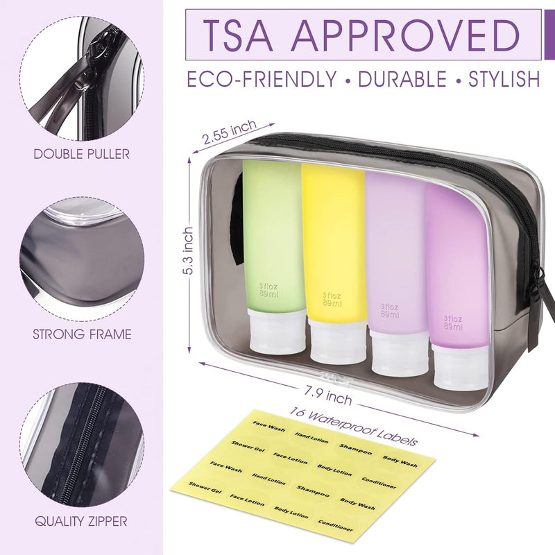 INSFIT Travel Bottles for Toiletries,Leak Proof 90ml Travel Size Containers, BPA Free TSA Approved Squeezable Silicone Tubes for Shampoo Conditioner Lotion Soap with Labels