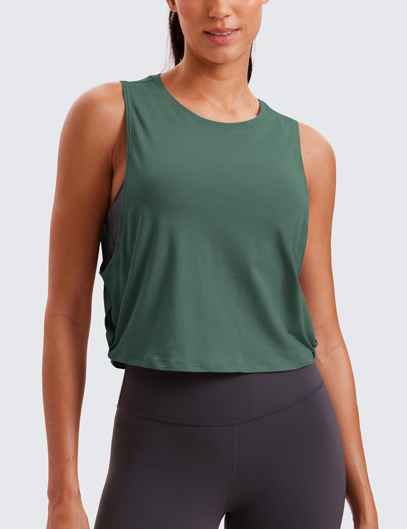 CRZ YOGA Women's Pima Cotton Workout Tank Crop Sports Shirt Sleeveless Yoga Running Tops