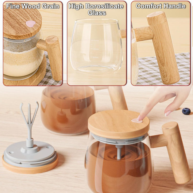 Self Stirring Coffee Mug with Lid,400ML Electric Mixing Cup Self Stirring Coffee Mug High Borosilicate Glass Mixing Coffee Mug Rotating Home Office Stirring Cup Suitable for Coffee/Milk/Protein Powder