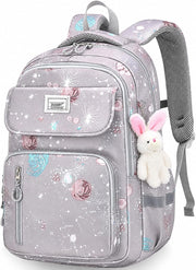School Bags for Girls, Backpack for Kids Girls, School Bookbag for Elementary, Lightweight Single School Bag for Students - Grey
