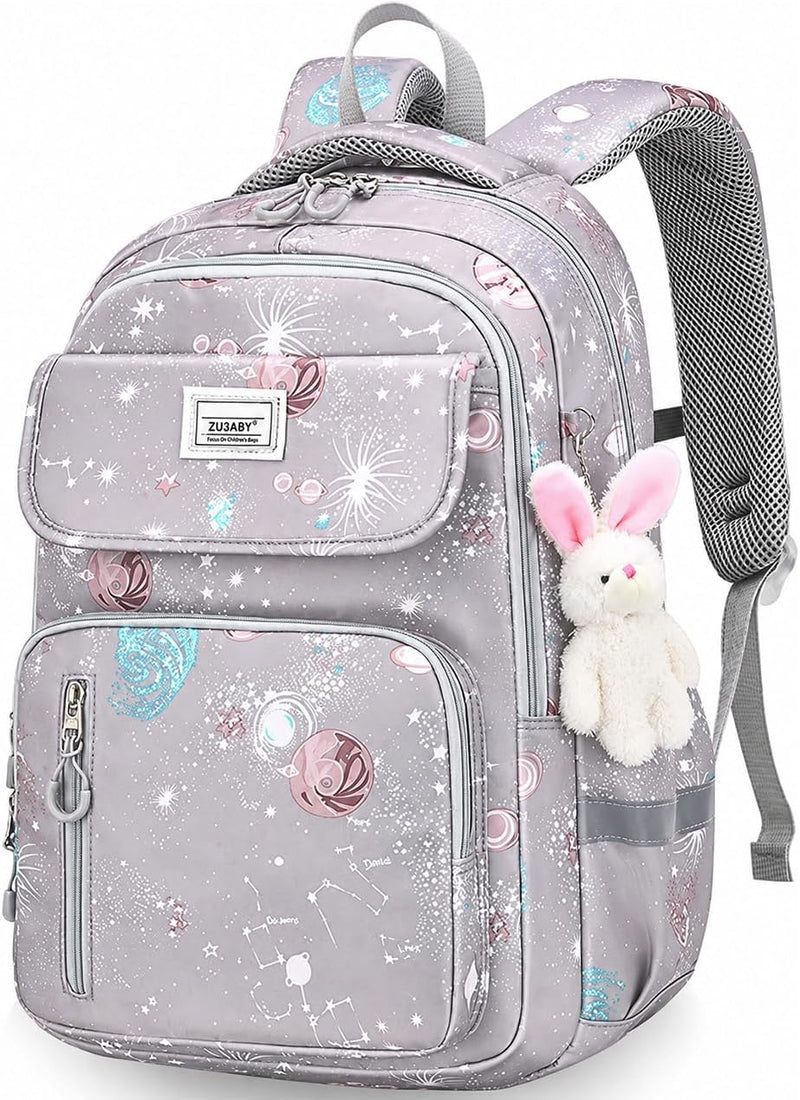 School Bags for Girls, Backpack for Kids Girls, School Bookbag for Elementary, Lightweight Single School Bag for Students - Grey
