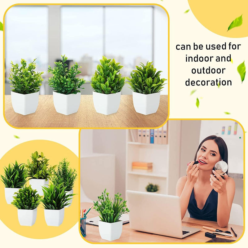 Dekorly Artificial Potted Plants, 8 Pack Artificial Plastic Eucalyptus Plants Small Indoor Potted Houseplants, Small Faux Plants for Home Decor Bathroom Office Farmhouse (Set 0F 8)