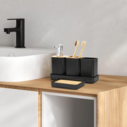 FEILANDUO Bathroom Accessories Set,5 Pcs Bathroom Accessory Gift Set, Soap Dispenser, Soap Dish, Toothbrush Holder, Toothbrush Cup, Vanity Tray, Boho, Modern Bathroom Decor (Black) - Black