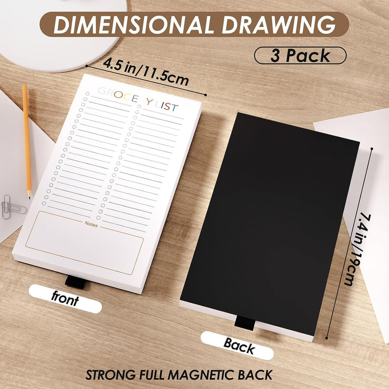 SYOSI Magnetic Grocery List Pads (3 Pack), To-Do and Memo Notepad for Fridge, Strong Full Magnet Backing, Pen Loop Holder, 180 Sheets (4.5x7.5 Inch)