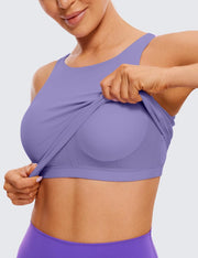 CRZ YOGA Womens Butterluxe High Neck Longline Sports Bra - U Back Padded Crop Workout Tank Top with Built in Bra