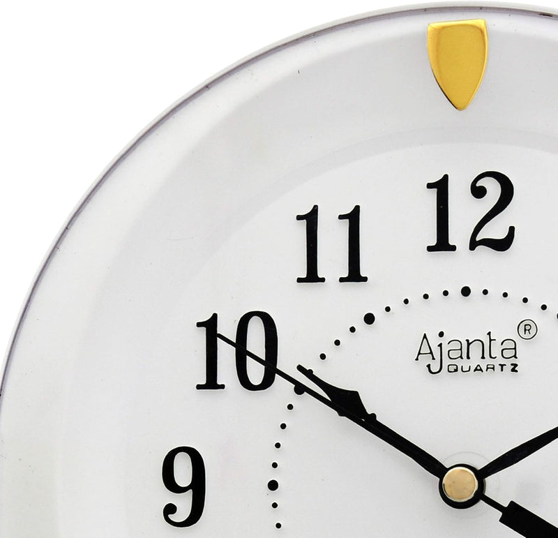 Ajanta Step Movement Plastic Analog Wall Clock 7 Inch Compact Round Design White Dial Classic Ticking Quartz Wall Clock for Home, Office, Kitchen & Bedroom (Model 1267-White) - 18 cm x 18 cm