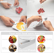 KASTWAVE Mini Bag Sealer, 2 in 1 Portable Rechargeable Handheld Vacuum Heat Sealer and Cutter for Chip Bags Plastic Bags Snack Storage Cookies Freshness Kitchen Food, White