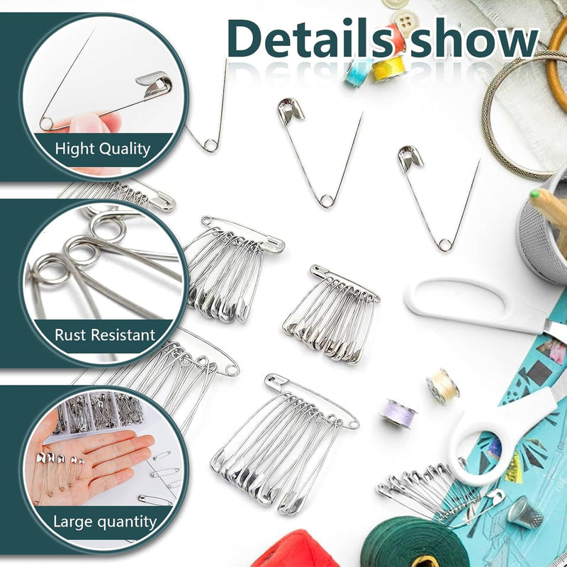 RstEDame Safety Pins, 250pcs High Strength Steel Assorted Sizes Hijab Brooches Pins Durable Rust-Resistant Clothing Pins for Home Office Clothes Label Sewing Jewelry Making, 6 Sizes, Silver
