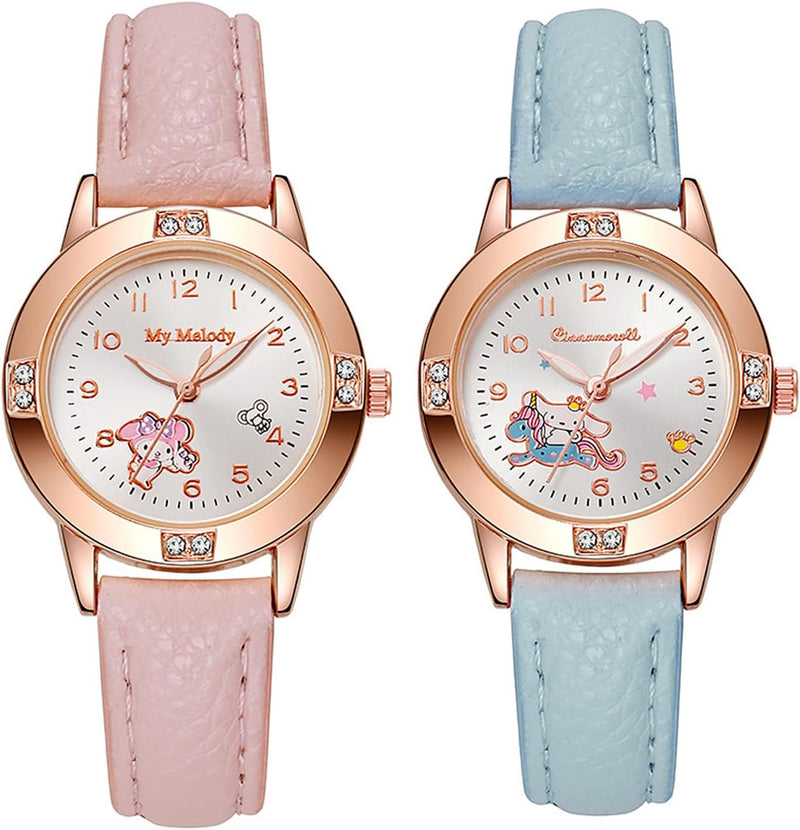 YWhalep 2 Packs Kids Watches for Girls, Toddler Watches Cute Cartoon Children Wrist Watch Easy Read Time Teacher Waterproof Watch