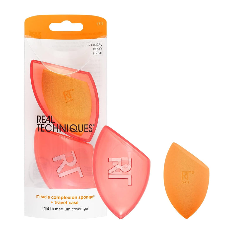 Real Techniques New! Our 3In1 Multifunctional Miracle Complexion Sponge Paired With A Travel Sponge Case Helps You Get A Natural Looking Finish Wherever You Go., Orange