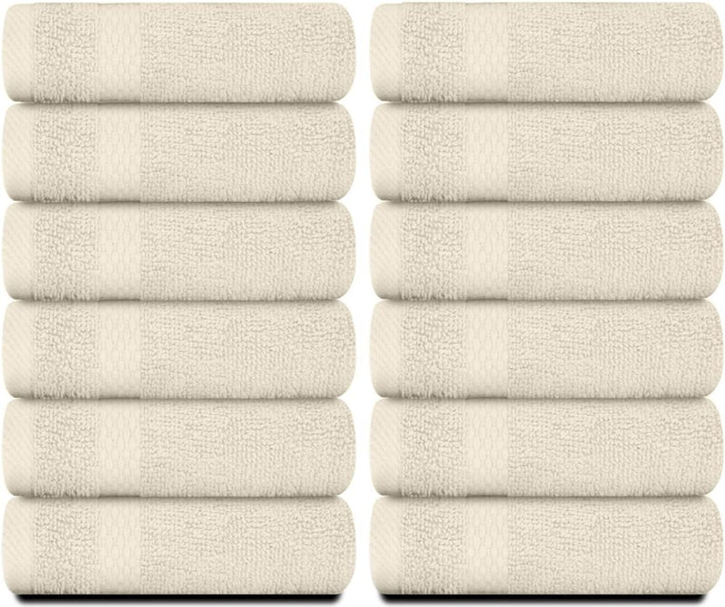 White Classic Luxury Cotton Washcloths - Small Hotel Spa Bathroom Face Towel | 12 Pack |