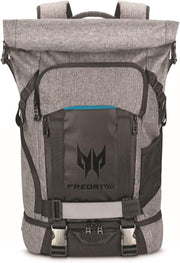 Acer Predator Utility Gaming Backpack, Water Resistant And Tear Proof Travel Backpack Fits And Protects Up To 17.3" Predator Gaming Laptop, Black With Teal Accents - Rolltop Backpack 15.6-inch