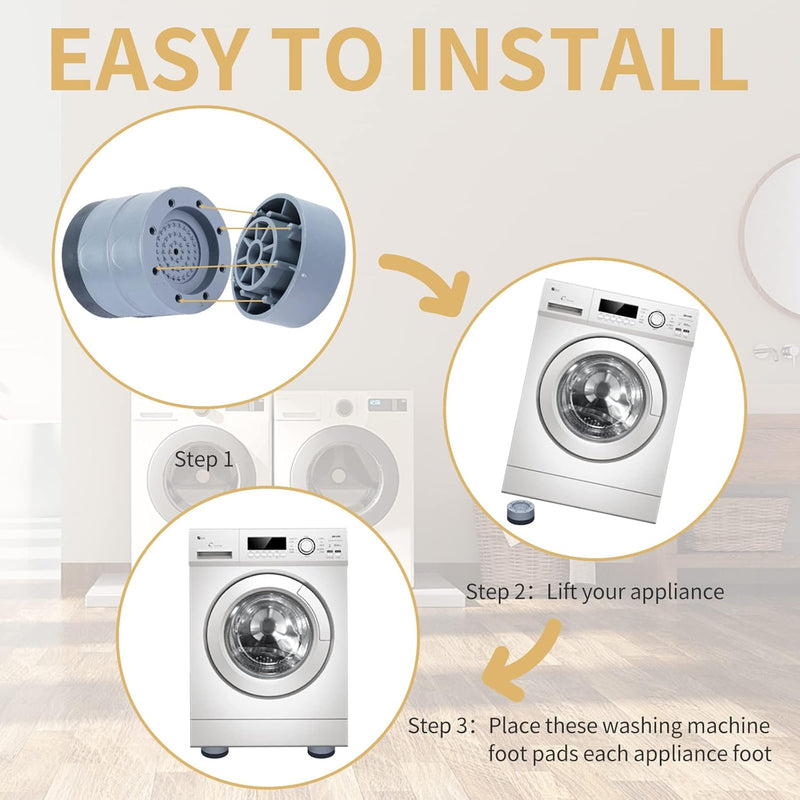 Anti Shock Pads for Washing Machine Base Foot Pads,4 x Universal Anti Vibration Pads Non Slip Heighten Shock and Noise Cancelling Support All Washing Machine Refrigerator Dishwasher Dryer(4 CM)