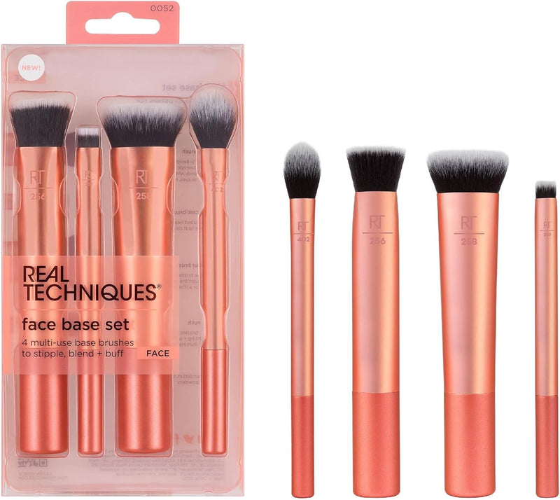 REAL TECHNIQUES Face Base Makeup Brush Kit, For Concealer, Foundation, & Contour, Works With Liquid, Cream & Powder Products, For Blending & Buffing, Makeup Brush Set for Sculpting, 4 Piece Set - Face Base Kit, 4 Piece Set