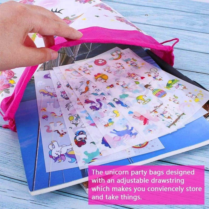 12-Pack Unicorn Drawstring Party Bags Prime Styles - Reusable Waterproof Favor Bags for Birthday Party Favors, Baby Showers & Gifts - 13.4" x 11"