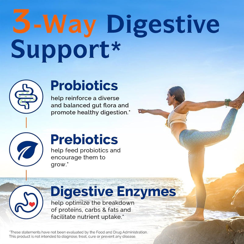 3-in-1 Probiotics 120 Billion CFUs 34 Strains with Organic Prebiotics & Digestive Enzymes - 30 Vegan Caps