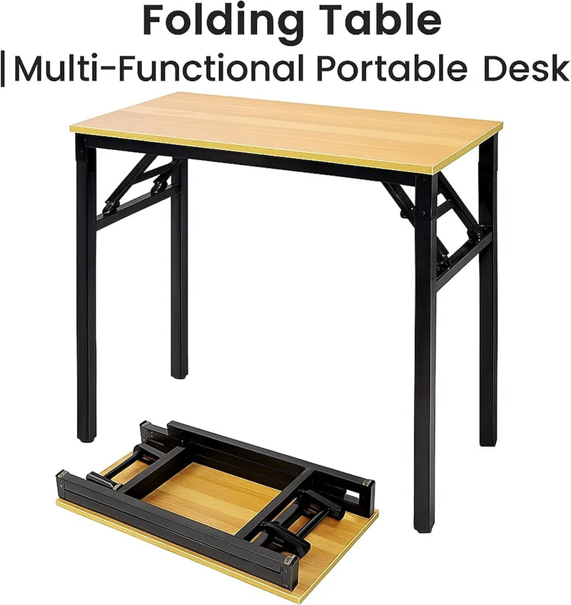 Folding Table Multi-Functional Portable Desk with Adjustable Height Legs Ideal for Computer, Camping, Garden, Picnic, Coffee & BBQ Wood Finish 80 x 40 x 75 cm