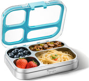 G.a HOMEFAVOR Kids Stainless Steel Lunch Box - 4-Compartment Bento Box with Locking Lid, One-Touch Latch, Leakproof Food Container for School, Travel, 800 ml, Blue - 800ml, 4 compartiments, blue