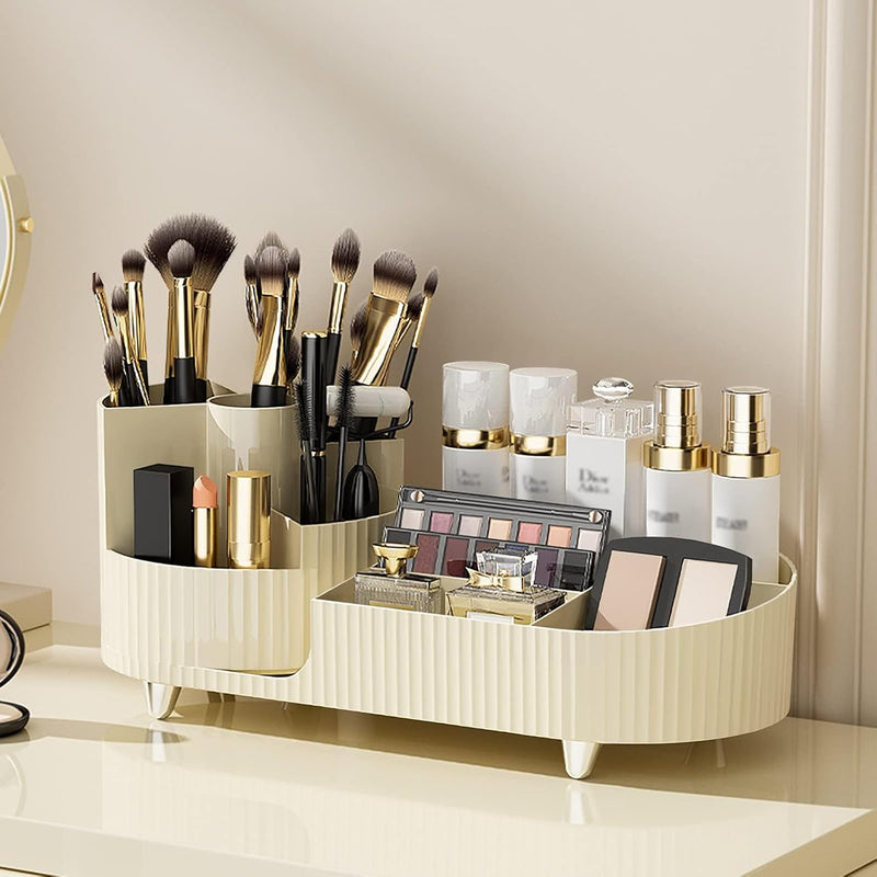 Makeup Organizer, New Perfume Organizer,Upgraded 2-in-1 360 Rotating Makeup Brush Holder,Vecolla Large Adjustable Cosmetic Storage for Vanity,Makeup Organizer Drawers for Skincare Cosmetic(Black)