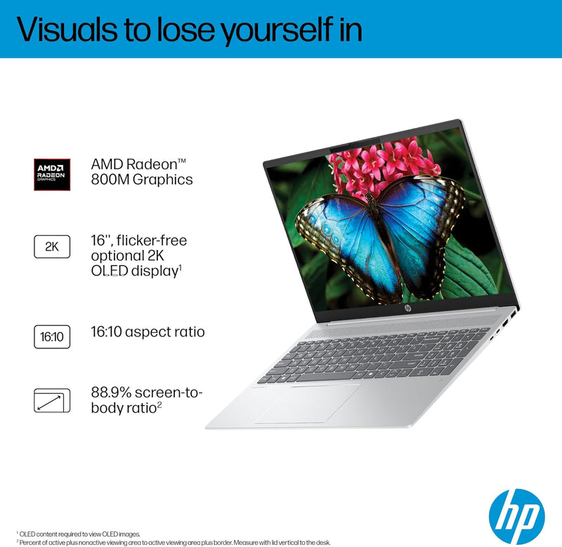 OmniBook 5 Laptop 2025 Model 16" 2K AMD Ryzen 7 8840U 16GB RAM 512GB SSD Windows 11 Glacier silver Standalone 16-BC1002NE En-Ar Keyboard UAE Version