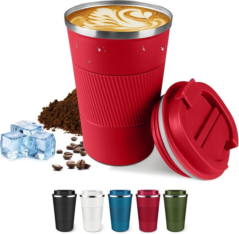 BuyOn Travel Coffee Tumbler Stainless Steel Double Wall Vacuum Hot and Iced Coffee Cup Hydro Flask Drinks Insulated Mug with Leakproof Lid for Home Office Gym Outdoor Work (WHITE, 380ML)