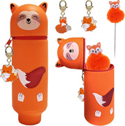 Kawaiis Pencil Case 2 in 1 Silicone Pencil Case with Zip Stands Up for School and Office Girls and Boys, Fox, kawaii - Fox