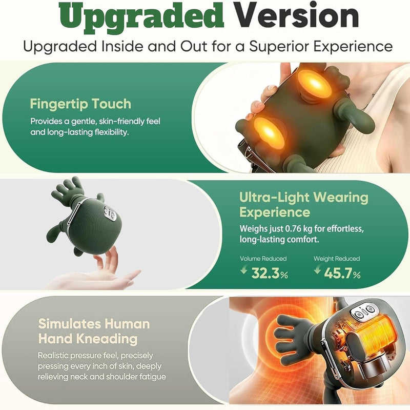 Neck Massager with Hands, Bionic Heated Shiatsu Neck & Back Massager, Wireless Portable Deep Tissue Electric Massage with Human Hand Simulation Heat Function for Neck, Shoulder & Back Relaxation