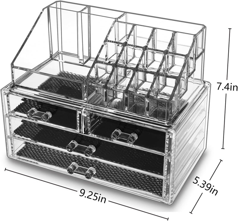 MOSIKER Acrylic Makeup Organizers and Storage with 4 Drawers,Clear Stackable Cosmetic Jewelry Accessories Holder