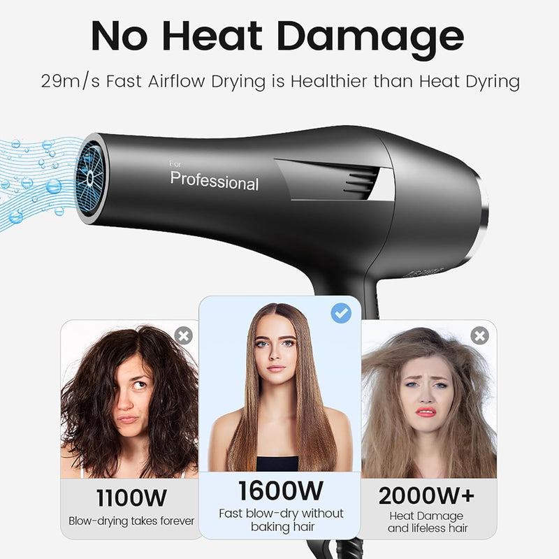 Faszin Ionic Hair Dryer, Salon Professional Blow Dryer 2400W AC Motor Fast Drying with 2 Speed, 3 Heat Setting, Cool Button, with Diffuser, Nozzle, Concentrator Comb for Curly and Straight Hair