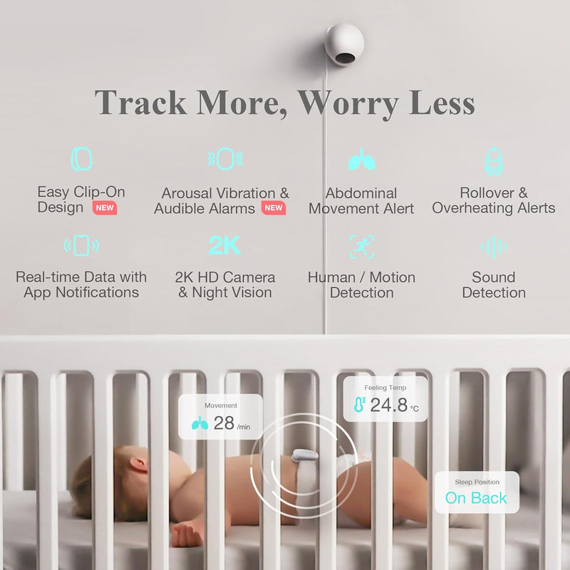 Sense-U Smart Baby Monitor Tracks Baby's abdominal Movement, Feeling Temperature and Stomach Sleeping for Baby Safety with Audio Alarm on Smartphone