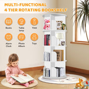 4 Tier Rotating Bookshelf Tower, Spinning Bookshelf, Revolving 360 Bookcase Storage Round Carousel, Vertical Rotate Turning Spiral Corner Organizer, White
