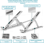 Adjustable Laptop Stand for Desk- Foldable Aluminum Laptop Stand Silver- Lightweight, Portable Laptop RiserDurable Laptop Holder Adjustable Compatible with MacBook, Dell, HP & More- 27x5.5x2.5cm