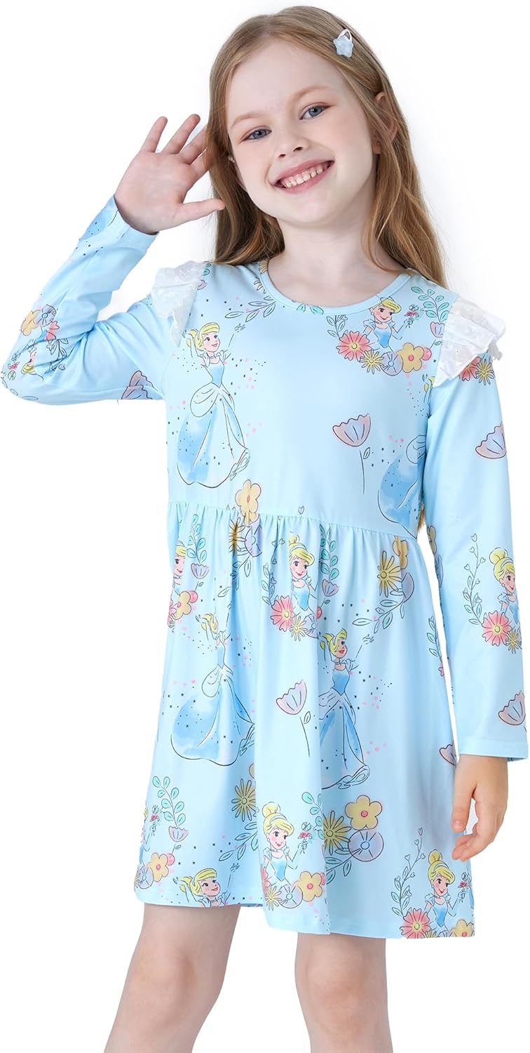 Disney Stitch Minnie Mouse Princess Frozen Girls Tie Back Dress Tween Kids Off Shoulder/Short Sleeve Smocked Outfit 2-13Years