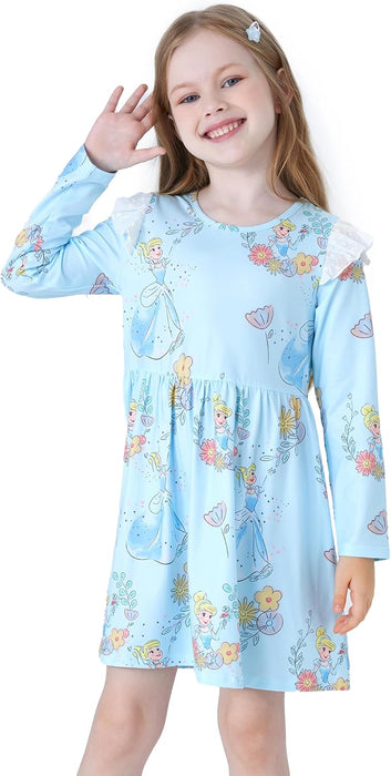 Disney Stitch Minnie Mouse Princess Frozen Girls Tie Back Dress Tween Kids Off Shoulder/Short Sleeve Smocked Outfit 2-13Years