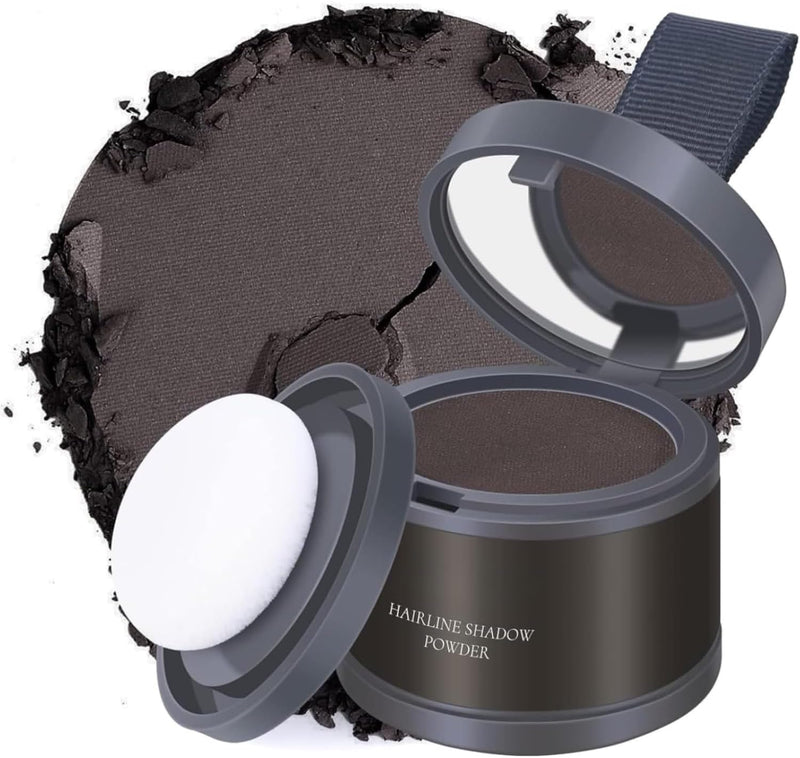 Black Hairline Powder, Black Hair Powder Magic Retouch Hair Concealer for Root Cover Up, Roots Touch Up HairFiber for Men & Women Hairs Dye, Hairline Shadow Puff to Fill Hair Line Grey & White Hairs - Dark Brown Hairline Powder