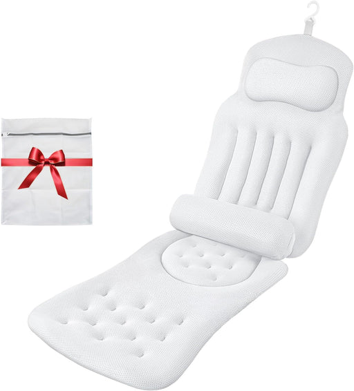 Ergonomic Full Body Bath Pillow for Bathtub, Luxury Tub Pillow for Bath for Headrest Neck and Back Support,130CM White long body pillow with Mesh Washing Bag and Non-Slip Suction Cups.(White) - WHITE